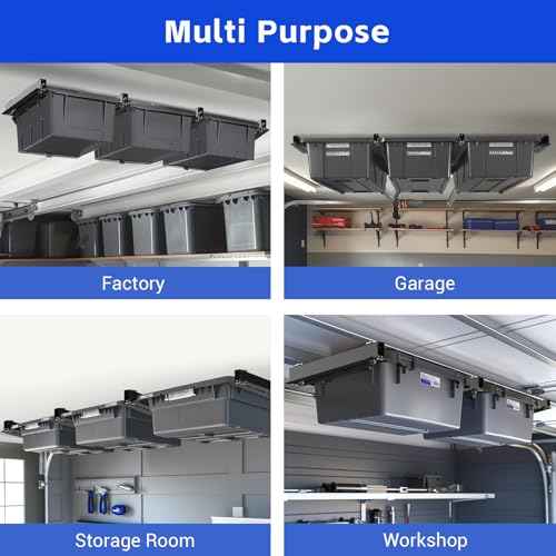 5 Pack Overhead Storage Bin Rack, Ceiling Racks for Utility Bins Organization, Heavy Duty Rack Ceiling Garage Storage for Supports Most Bins Container (for 4 Bins, Bins are not included)