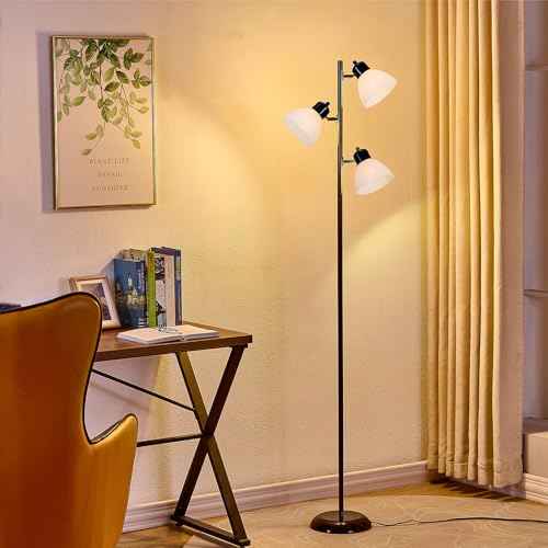 Modern Tree Floor Lamp for Living Room Bedroom, Tall Pole Standing Lamps with 3 Adjustable Rotating Heads for Office, Decor Corner, Reading Indoor, 3 Bright Lights LED Bulbs Included (Black)