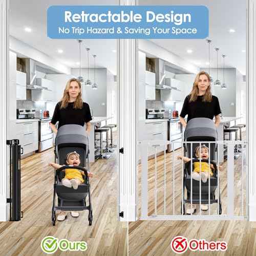 Reinforced Retractable Baby Gates with Support Rods, Extends up to 55¡± Wide, Retractable Dog Gate for Doorways Prevent Bottom Crawling Through, Mesh Pet Gate for Stairs Indoor Outdoor, Black