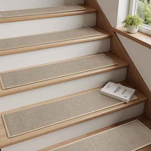 PADOOR Stair-Treads Non Slip 15PCS, Stair Treads for Wooden Steps Rubber Backing Indoor, Carpet Stair Treads Residue Free, Stair Runner Durable Stair-Carpet Treads for Kids and Dogs 8"x30" Beige