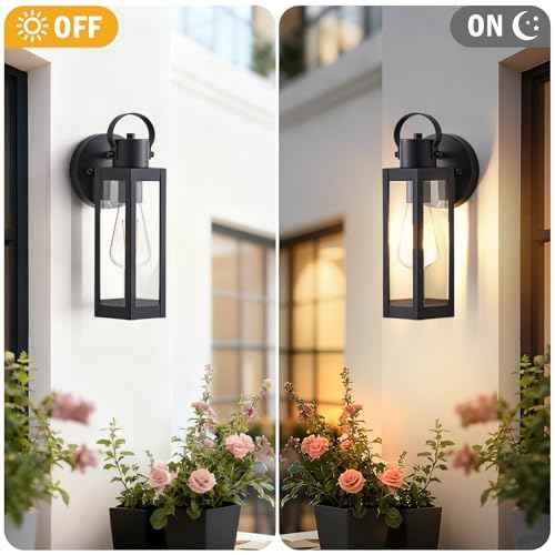 2 Pack Exterior Lighting Fixtures, Outdoor Wall Light with Clear Glass, Black Outside Front Porch Waterproof Sconce Lights Matte Wall Mount Lamp Modern Lanterns for House Patio Door Garage