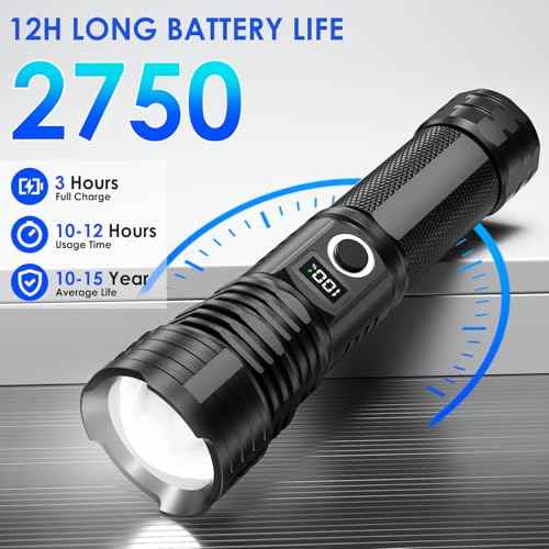 Flashlights High Lumens Rechargeable, 90,000 Lumen Super Bright Tactical Flashlight, High Powered Flash Light with 5 Modes, IPX7 Waterproof Flashlights for Home, Camping, Emergencies