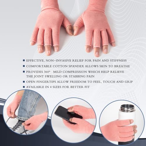 2 Pairs Arthritis Compression Gloves for Women Men, Fingerless Breathable & Moisture Wicking Compression Gloves for Relieving Carpal Tunnel Aches, Rheumatoid Pains, Joint Swell Pink S