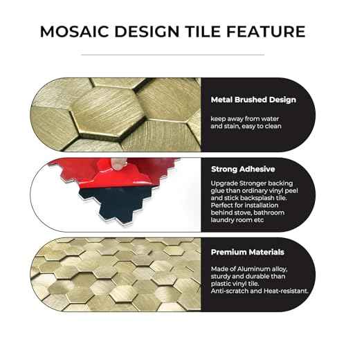 STICKGOO Peel and Stick Backsplash Tiles, Stick on Mosaic Self Adhesive Tiles, 3D Hexagon Backsplash for Kitchen Bathroom Fireplace Vanity (8PCS, Gold)