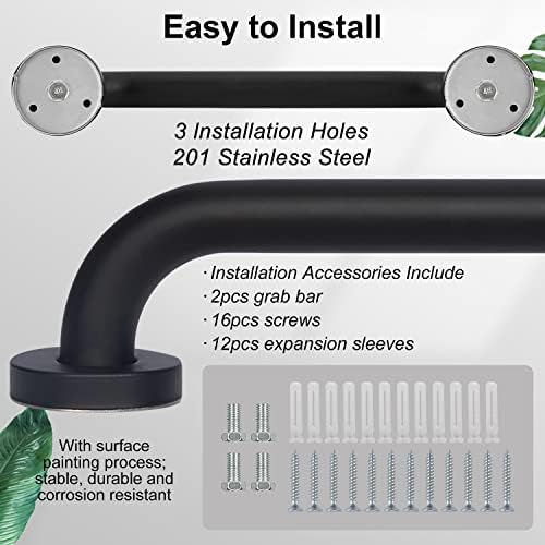 2 Pack Bathroom Grab Bar, supregear 20 Inch Length Black Shower Safety Grab Bar, 1 Inch Diameter 201 Stainless Steel Anti-Slip Handle for Senior, Elderly, Handicap