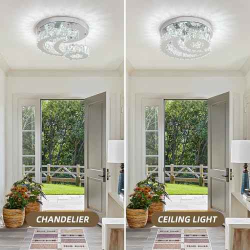 11.8 Inch Crystal Chandelier Flush Mount Ceiling Light Fixture, 2 Tier Height Adjustable (Max 23.62"), 36W LED Modern Chandeliers for Bedroom Kids Room Hallway (6000K, Star Moon Light)