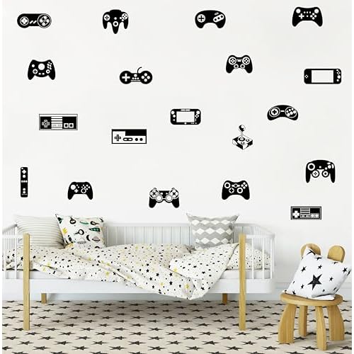 Game Controller Wall Decals for Kids Room - Game Art Stickers, Vinyl Decor for Boys Bedroom Gaming Room Y97 (Black)
