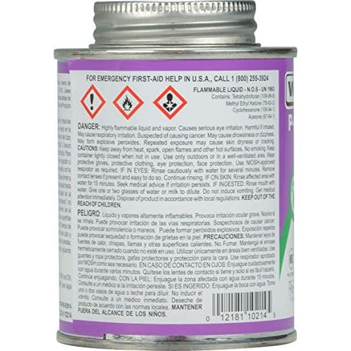 Weld-On 10214 P-68 PVC/CPVC Non-Bodied Primer - Fast Acting and Low-VOC, Purple, 1/2 Pint (8 fl oz)