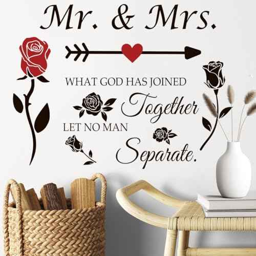 Mr. and Mrs. Wall Decor Sticker Peel and Stick Wedding Sayings Art Lettering Stickers Vinyl Wall Decal Wedding Anniversary Decor Bedroom Living Room Home Decorations.
