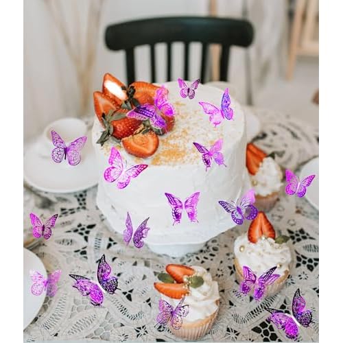 JOSDIOX Butterfly Pale Plum48 Decorative Wall Stickers, 48pcs Metallic Cardboard Butterflies, 3D Party Decorations, Bedroom Living Room Dining Room Wall Decor