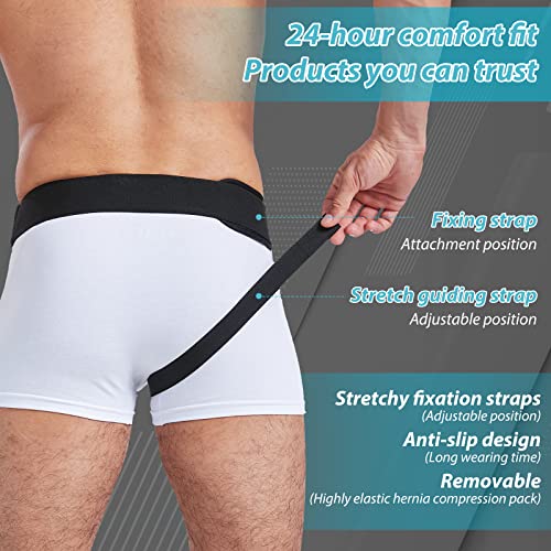 Inguinal Hernia Belt for Men & Women | Single-Side Precision Support (Left/Right) | Medical-Grade Post-Surgery Truss with Adjustable Waist Strap | Black, L (35.5"-41.5" Hip)
