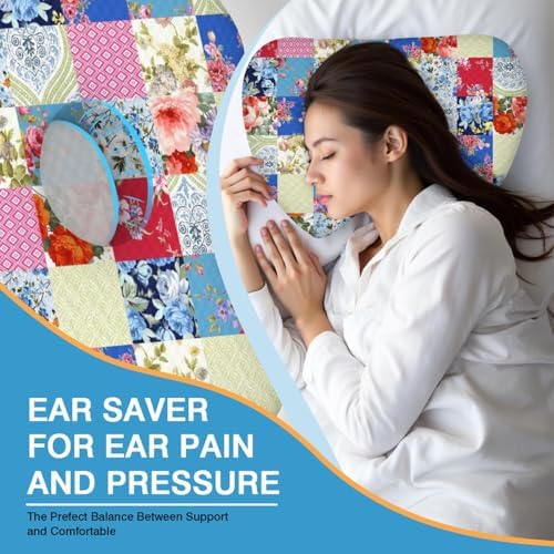 Ear Piercing Pillow for Side Sleepers with Washable Cover Pillows with Holes for Ear Pain,Donut Pillow for Adults CNH Ear Pain Relief Pressure Sores Ear Pillow with Hole in Center
