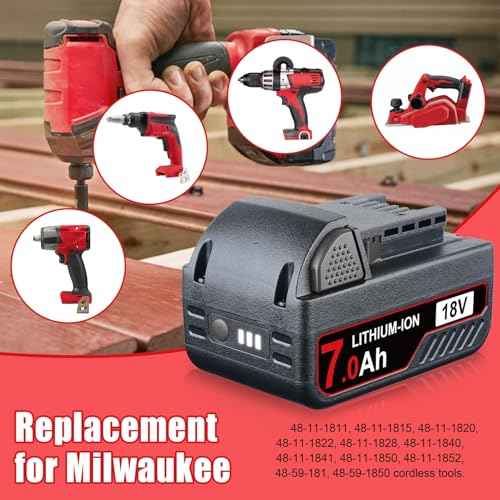 2P 18V 7.0Ah Replacement for Milwaukee Battery Lithium-ion Compatible with Milwaukee Battery 18V 48-11-1820 48-11-1850 48-11-1860 48-11-1870 Cordless Power Tools