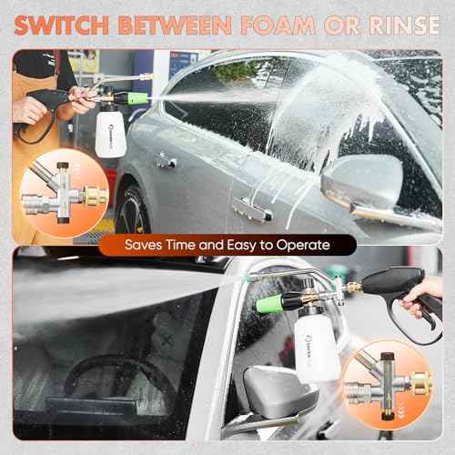 Foam Cannon Dual Connector Accessory,Pressure Washer Gun with Foam Cannon,1/4 Inch Quick Connector with 5 Power Washer Sprayer Nozzles,for Car Washing and Cleaning