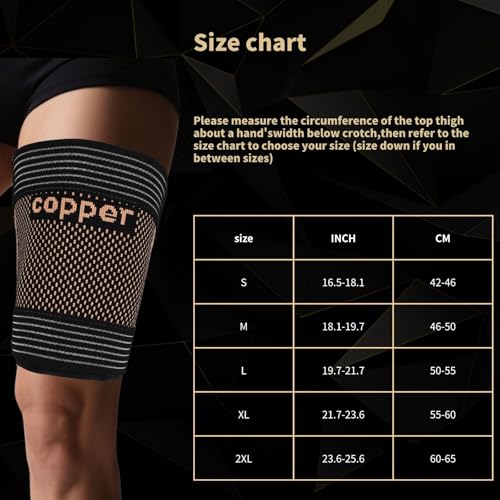 Hamstring Compression Sleeves with Adjustable Straps - Copper Infused Thigh Sleeve Support for Running Recovery & Sports - Thigh Brace for Men & Women