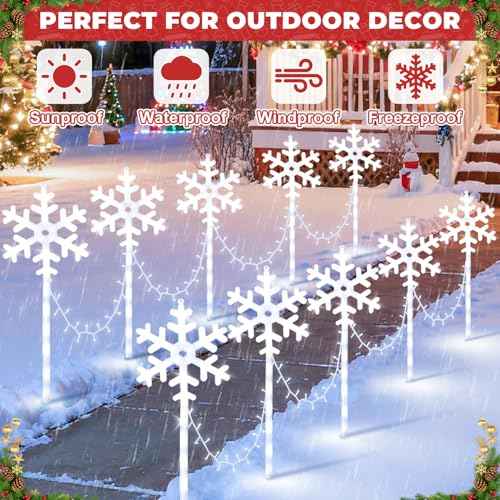 Christmas Snowflake Pathway Lights Outdoor 10 Pack Waterproof Snowflake Light 8 Lighting Modes Xmas Walkway Marker Lights LED Stake Sidewalk Light for Christmas Decorations Outdoor Garden Patio Yard