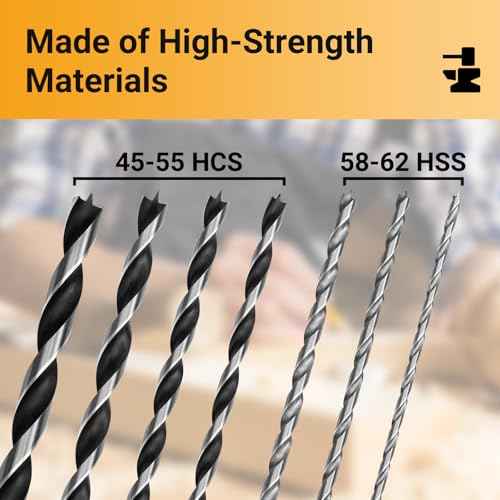 Extra Long 9.05" Brad Point Wood Drill Bit Set Metric - 7 Pack Carpenters Quality - Drill Splinter-Free Perfectly Round Holes in All Types of Wood (1/8",3/16",1/4", 5/16",3/8",7/16",1/2")