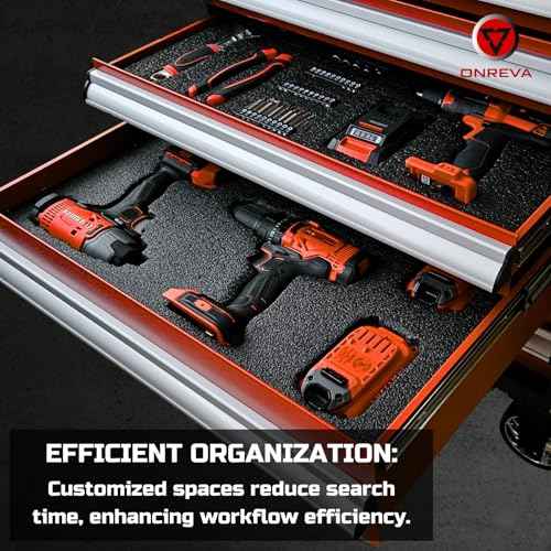ONREVA Tool Box Foam, 1PC 48x24x2 inch, Foam Inserts for Cases, Polyethylene Storage Sheets for Toolbox Hard Case, Tool Shadow Insert, Kaizen Organizer Sheet, Black with Orange