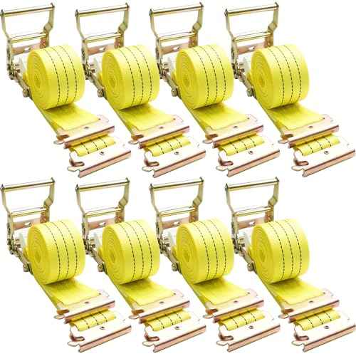 E Track Ratchet Straps Tie Down Strap (8-Pack), 2in¡¿15ft Heavy Duty Tie Down Cargo Straps£¬4400 LBS Breaking Strength E Track Trailer Tire Straps for Tires Motorcycles Tailers Loads, Yellow.
