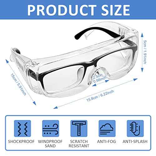 Queekay Safety Glasses over Eyeglasses Anti Dust Impact Scratch Safety Goggles for Men Women Nurses Workers Architect Lab