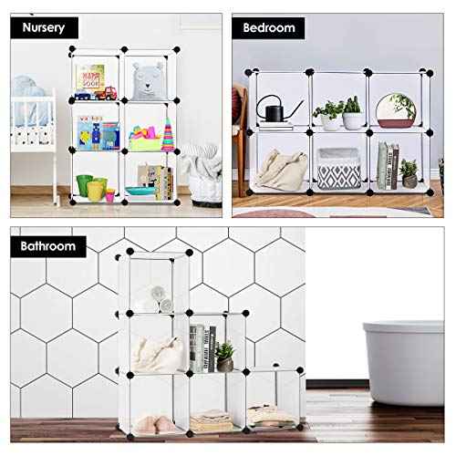 Tangkula 6 Cubes Storage Organizer, DIY Plastic PP Closet Cabinet w/Rustproof Steel Frame, Portable DIY Modular Storage System w/Hammer for Toys, Books, Shoes Indoor Use