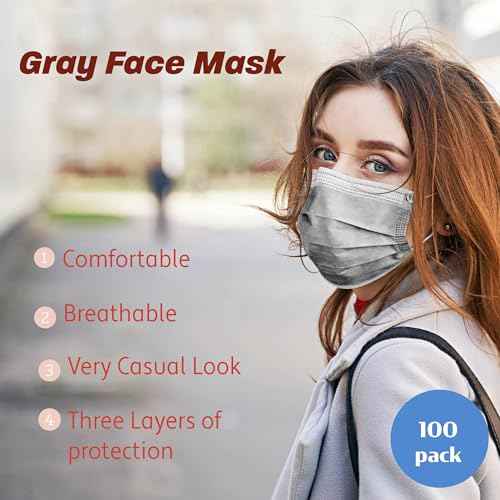 100PCS Gray Disposable Face Masks, Non-medical, 3 Layer Protection Face Masks for Adult, Teenager, Seniors Bag 100pcs (Gray)