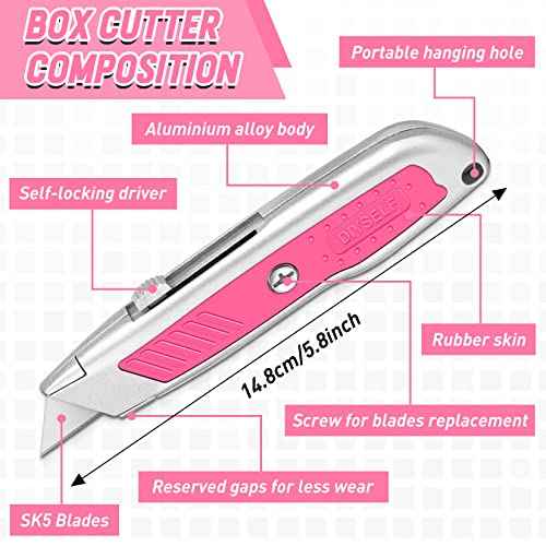 DIYSELF 2 Pack Box Cutters, Aluminum Utility Knife, Box Cutter Retractable, Sturdy Razor Knife for Cardboard, Boxes, Packages, Papers, Cartons, Navajas de Trabajo