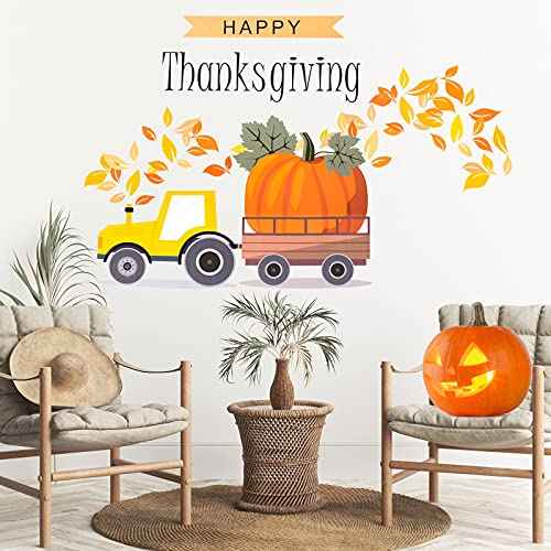 5 Pieces Thanksgiving Wall Stickers Maple Leaves Blessed Wall Decals Thankful Autumn Pumpkin Window Clings Fall Harvest Wall Art Decor Wall Stickers for Kitchen DIY Living Room Bedroom