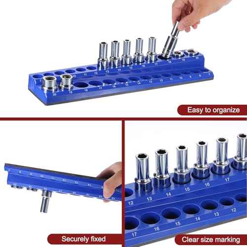 HARFINGTON 3pcs Magnetic Socket Organizer 1/4" 3/8" 1/2" Drive Metric Socket Holder Tray Socket Storage Rack Holds 75 Standard and Deep Size Sockets, Black