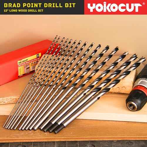 Brad Point Drill Bits Set, 15pcs 12 Inch Long Wood Drill Bits, 1/8" to 1/2" Brad Point Drill Bits for Woodworking, Extra Long Drill Bit for Hardwood, Plywood, PVC, Drywall, Engineered Composites