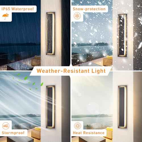 24 in Porch Lights Outdoor Sconce Lights,Modern Exterior Front Door Lighting Fixtures,Black Led Long Outdoor Wall Light,Waterproof Outside Lights for House,Patio,Garage,24 W Warm White 1 Pack