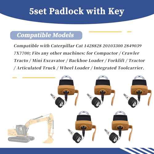 246-2641 5set Padlock with Key Compatible with Caterpillar CAT Fuel Cap 7X7700 1428828 20103300 2849039 Replace 5P8501 5P8500 2462641 (5)