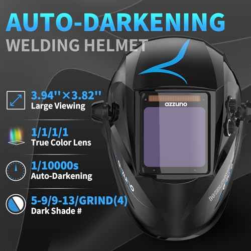 AZZUNO Welding Helmet Auto Darkening, True Color Large Viewing 3.94"¡¿3.82", Solar Powered Welding Hood Mask with Wide Shade 4/5-9/9-13 for TIG/MIG/Stick Weld/Cut/Grind