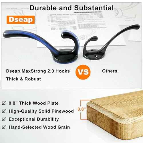 Dseap Coat Rack Wall: 24" Long, Patented, Heavy-Duty, 6-Double-Hooks Wooden Wall Mounted Coat Rack Coat Hanger Hook Rail for Winter Coats Hat Jacket Clothing, White & Black