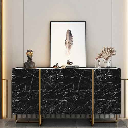 Abyssaly Black and White Marble Contact Paper, Granite Kitchen Wallpaper Peel and Stick Countertops, Glossy Self Adhesive Removable Marble Counter Paper Roll for Cabinets 15.7in X 118in