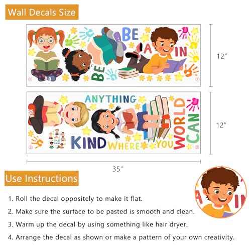 Yovkky Reading Kids Equality Inspirational Wall Decals Stickers, Positive Quote Book Neutral Toddler Nursery Classroom Decor, Diversity Home Decorations School Library Playroom Girls Boys Bedroom Art