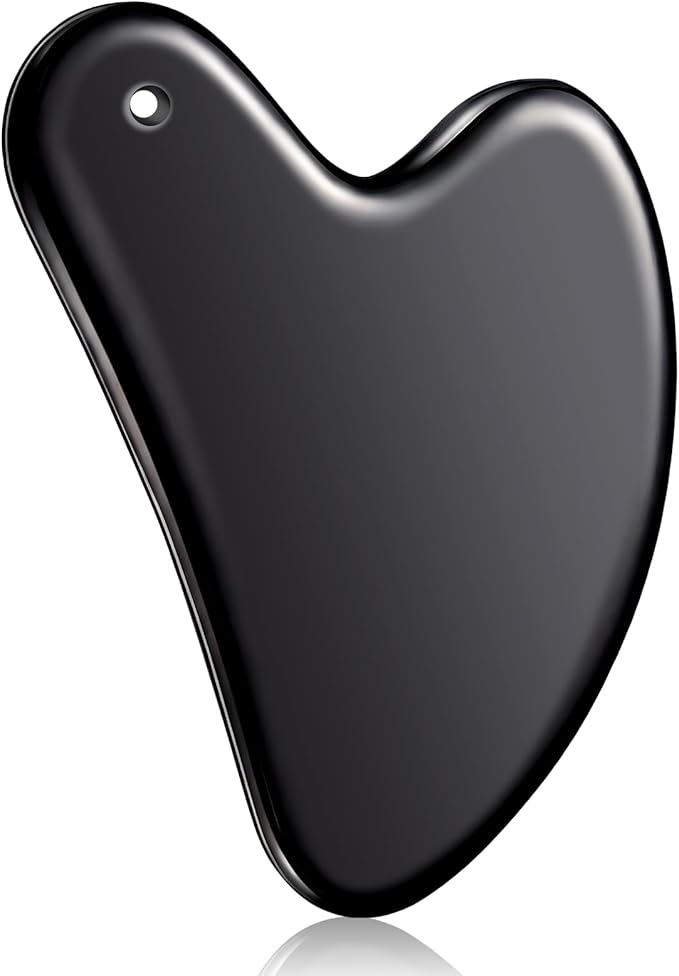 Nuanchu Stainless Steel Gua Sha Facial Tools Metal Guasha Tool for Face Body Jawline Shaper, Double Chin Reducer, Puffiness Reducing, Lymphatic Drainage Massager Skin Care Gift with Pouch(Black)