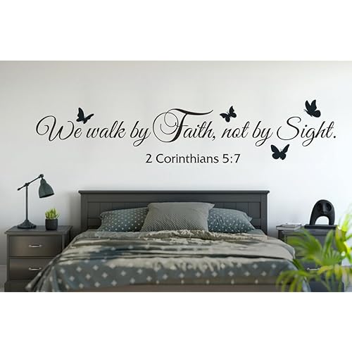 Religious Butterflies Wall Decal,We Walk by Faith Not by Sight 2 Corinthians 5:7 Quotes Sticker,Removable Vinyl Bible Verse Christian Religious Scripture Wall Decor for Home Office