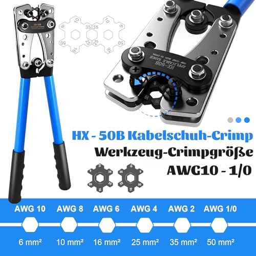 Battery Cable Lug Crimper Tool with Wire Shear Cutter Kit for 1/0,2,4,6,8,10 Awg Gauge Wire Lugs Crimping,80pcs Tinned Copper Ring Terminals and 100pcs Heat Shrink Tubing