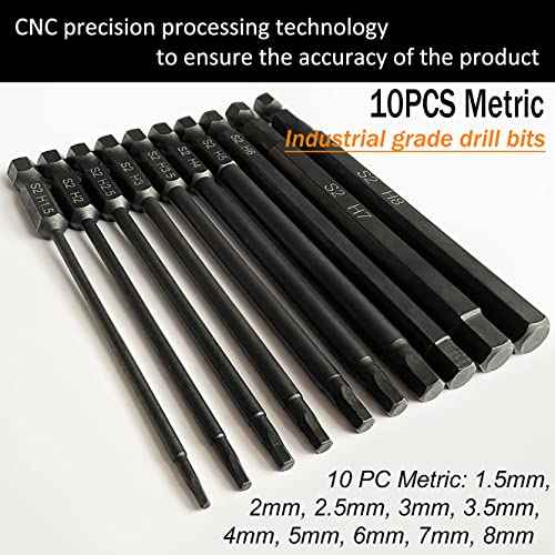 PTSLKHN 10-Piece Metric Hex Shank Drill Bit Set | 4" S2 Alloy Steel Allen Wrench Bits | Magnetic Tips for Precision | Industrial-Grade Durability