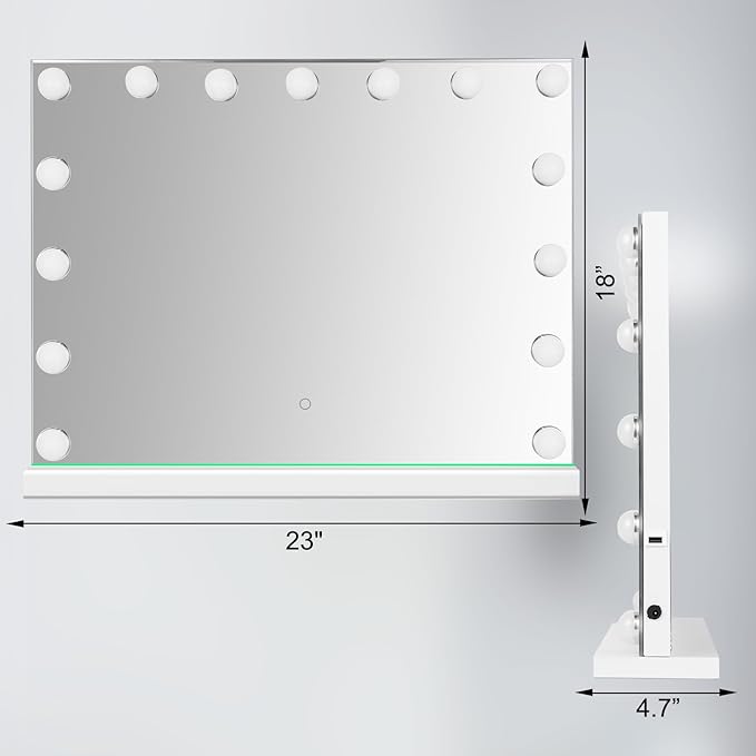 Hollywood Vanity Mirror with Lights, Lighted Makeup Mirror with 10x Magnification for Desk, Dimmable Led Bulbs, 3 Lighting Modes for College Dorm, Bedroom, Dressing Room (White)