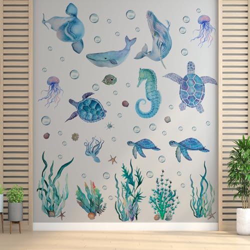 BLMHTWO 2-Piece Sea Turtle Wall Decal Set - Under The Sea Wall Decals for Bathroom, Living Room, Bedroom