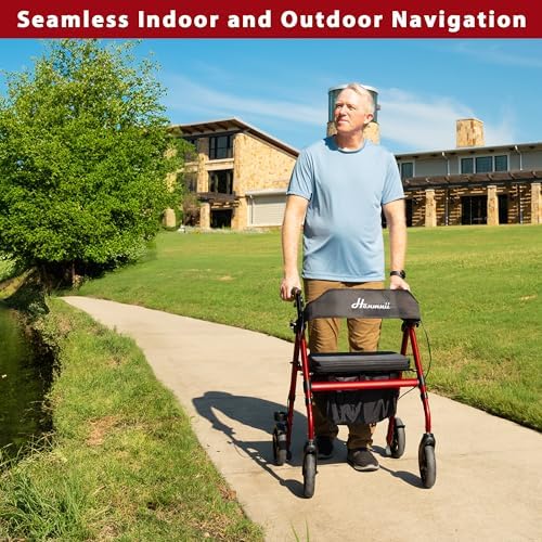 Walker for Seniors, Lightweight Rollator Walker with seat, Foldable Rolling Walker with 8 inch All Terrain Rubber Wheels, Ergonomic Adjustable Handles and Backrest for Seniors and Adult.