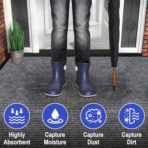 ToLanbbt 2' x 3' Front Door Mat Extra Large Commercial Industrial Rug Heavy Duty Outdoor Indoor Entryway Doormat Low Profile Welcome Entry Door Mat Non Slip Backing for Entrance Home Office, Gray