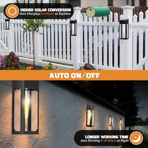 GOODFOEVER Solar Outdoor Lights Waterproof, 4 Pack Fence Lights Solar Powered with LED Bulbs, Metal Wall Lights for Garden Porch Patio Yard and Garage, Aluminum and Glass Shade (Wall Light 4 Pack)