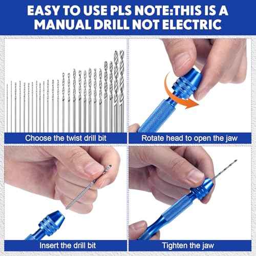 Mudder 36 Pieces Hand Drill Set, Include Pin Vise, Mini and Twist Drills for Craft Carving DIY, 0.3-1.2 mm PCB Drill (Blue)