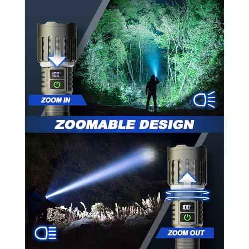 Victoper Rechargeable Flashlight, Titanium 5 Modes Zoomable Flash Light, Bright Real 1500 High Lumens Flashlights, LED Power Display Tactical Flash Lights Holster for Camping Hunting Essential Men