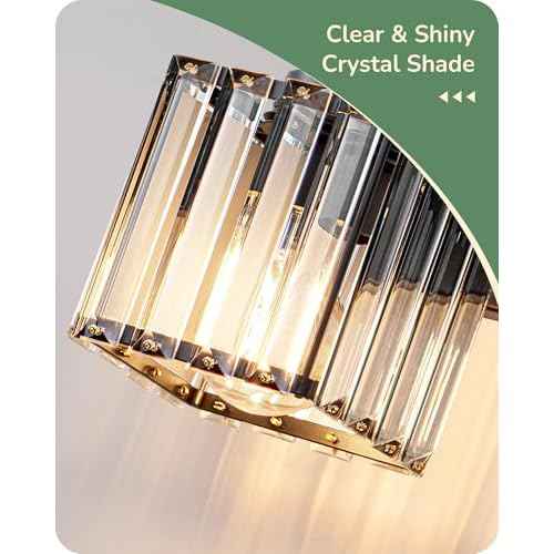 EDISHINE Bathroom Light Fixtures, Modern Wall Sconces Set of Two, Crystal Bathroom Vanity Llight, Indoor Lighting Fixtures Over Mirror, Black Wall Lamp for Bedroom