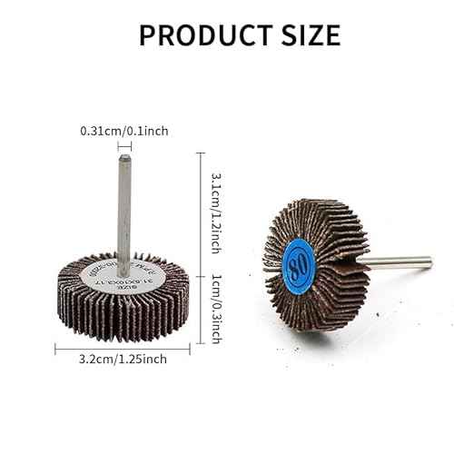 20 Pcs Dremel Flap Wheel Sandpaper - 80 Grit, 1/8" Shank for Drill, Grinder, Rotary Tool