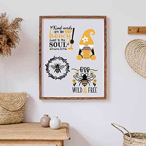 15 Pcs Bee Gnome Wall Decals Honey Bee Window Decor Clings Inspirational Quotes Window Stickers Honeybee Vinyl Gnome Wall Decals for Kitchen Office Fridge Decorations Party Supplies